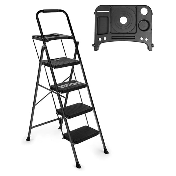 4-Step Ladder with Wide Anti-Slip Platform & Thick Rubber Feet | Heavy Duty Foldable & Portable | 330 lbs Capacity, Steel Frame, Rubber Handgrip, Folding Step Stool