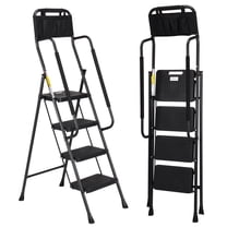 Jocauto 4 Step Ladder with Attachable Tool Bag & Handrails, 330 Lbs Capacity, Folding Step Stool Ladder, Multi-use for Home, Kitchen, Office, Black