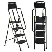 Jocauto 4 Step Ladder with Attachable Tool Bag & Handrails, 330 Lbs Capacity, Folding Step Stool Ladder, Multi-use for Home, Kitchen, Office, Black