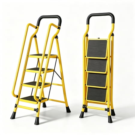 4 Step Ladder with Handrails, 500lbs Lightweight Folding Step Stool with Anti-Slip Wide Pedals for Household Kitchen Office Outdoor