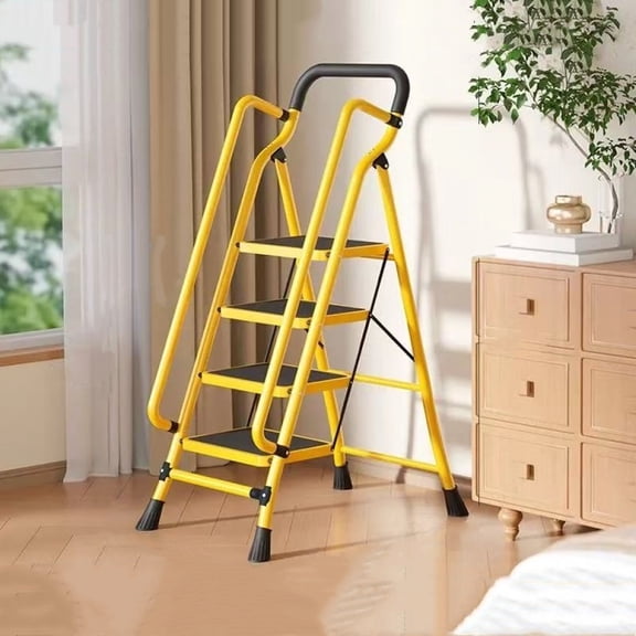 4 Step Ladder with Handrails, Folding Step Stool with Anti-Slip Wide Pedals, Heavy Duty Carbon Steel Step Ladder for Home Kitchen Office