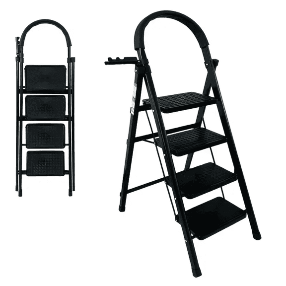 4 Step Lightweight Folding Step Ladder steel Step Stool with Widened Anti-Slip Strip Pedal Convenient Handgrip,Multi-use for Household and Office