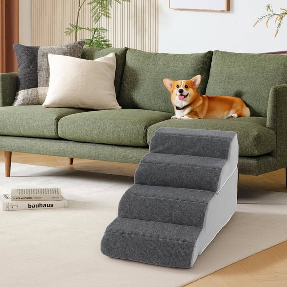 4-Step Pet Stairs for Sofas, Chairs, or Windowsills 16.9" Tall, Waterproof with Removable Cover & PE Support Board