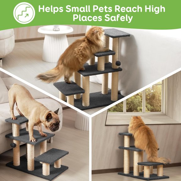 4-Step Pet Stairs with Sisal Scratching Post for Cats and Small Dogs -  High-Strength Climbing Platform