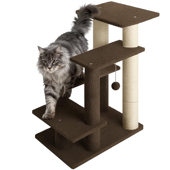 4-Step Pet Steps for Cats/Dogs, Cat Stairs with Sisal Scratching Post, Cat Steps for Older Cats with Enlarge Perch, Pet Stairs for High Bed and Couch