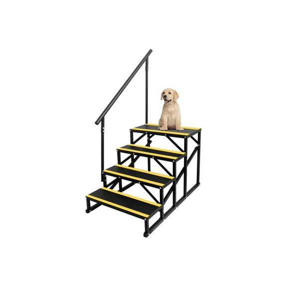 4 Step RV Stairs with Handrail, Hot Tub Steps Metal with Non-Skid Tapes, Portable Stairs Steps for RV, Mobile Home Stairs Travel Trailers, Camper, Hot Tub, Ground-Pool for Indoor & Outdoor