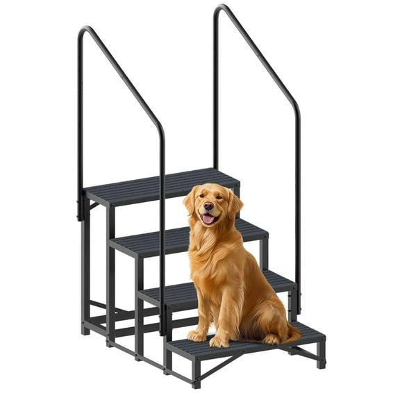 4 Step RV Stairs with Handrail,Portable Step Ladder with Anti-Slip Panel,660 lbs Load Capacity,Portable Mobile Home Stairs for Travel Trailers,Camper and Porch