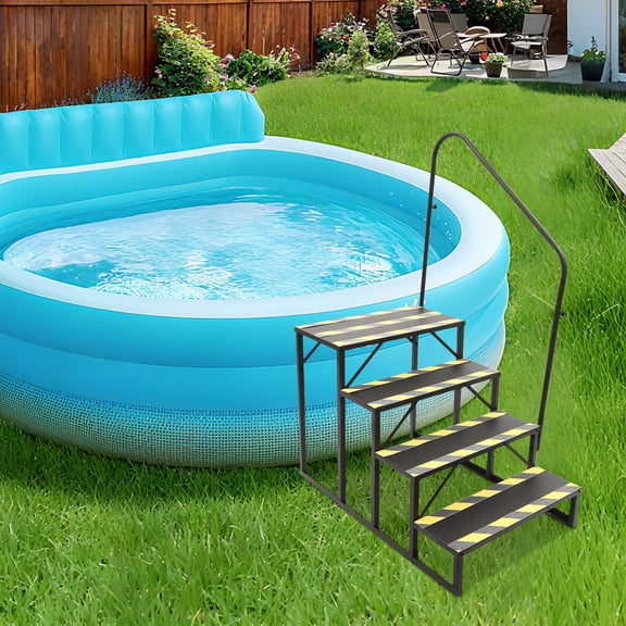 4 Step RV Stairs, Outdoor Spa Step Ladder with Handrail, Portable Stairs Steps for 5th Wheel RV, Mobile Home Stairs Outdoor RV Steps, With Reflective Strips, Non-Skid, Load Capacity Within 450lbs