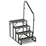 4-Step RV Steps with Handrail, 660 LBS Metal RV Stairs with Armrest Cover, Anti-Slip Hot Tub Steps, Mobile Home Steps for Travel Trailers, Camper, Pool and Porch with Non-Skid Tapes