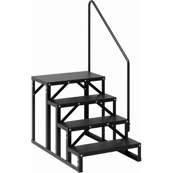 4 Step RV Steps, RV Stairs with Handrail & Anti-Slip Panel, 660lb Capacity Hot Tub Steps, Portable Trailer Ladder for Mobile Home, Outdoor, Camping, Travel, Porch, SPA, Pool