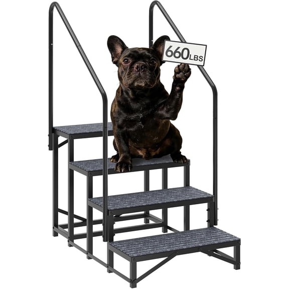 4-Step RV Steps with Dual Handrails – Heavy-Duty Mobile Home Steps, RV Stairs for Camper, Hot Tub, Trailer & Porch with Non-Slip mat