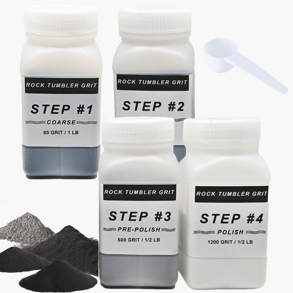4-Step Rock Tumbler Grit Set,Rock Tumbler Grit Polish Refill Kit,Includes Step #1,#2,#3,#4 Grits,Ideal for Any Rock Tumbler & Stone Polisher