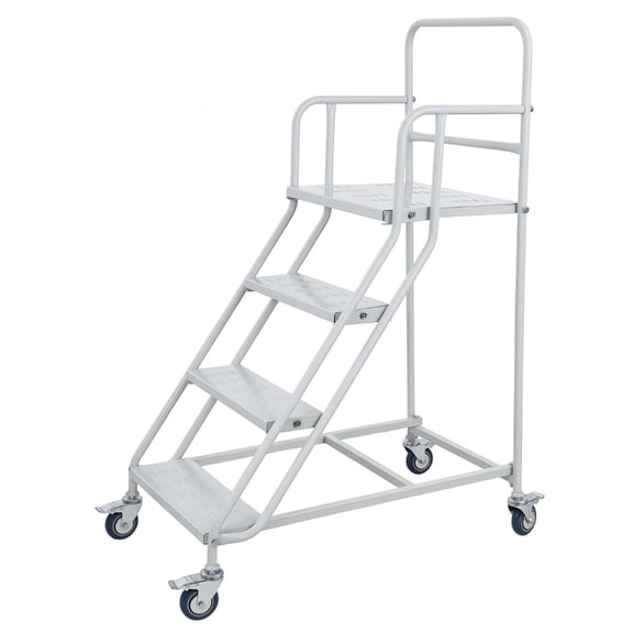 4 Step Rolling Ladder, 880 LBS Ladder with Safety Handrails & Lockable Wheels, Heavy Duty Industrial Platform Ladder for Warehouse Library Storage Area