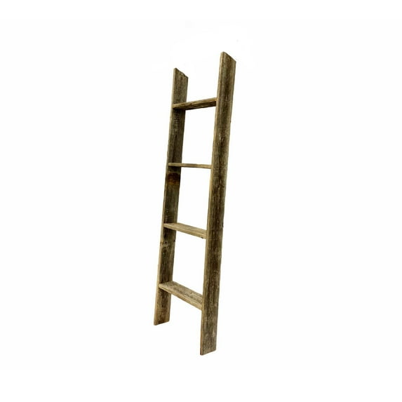 4 Step Rustic Weathered Grey Wood Ladder Shelf