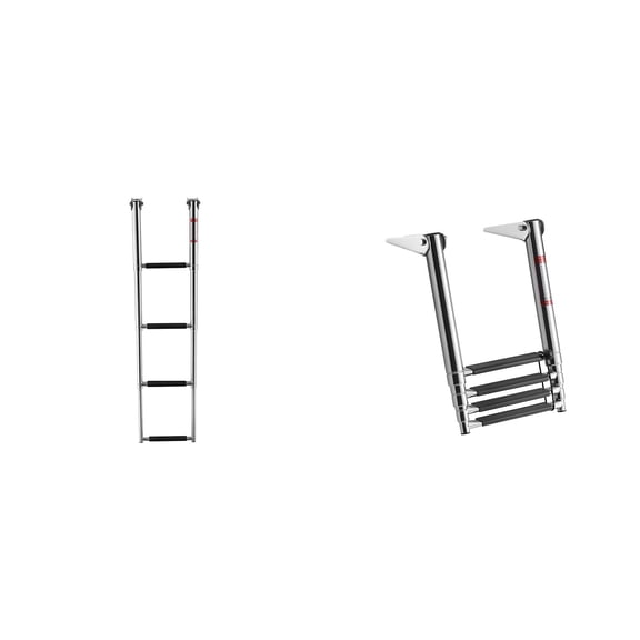 4-Step Stainless Steel Telescoping Folding Boat Ladder, 900 lb Capacity Swim Deck Ladder with Anti-Slip Steps for Rear Entry Pontoon Yacht Outboard