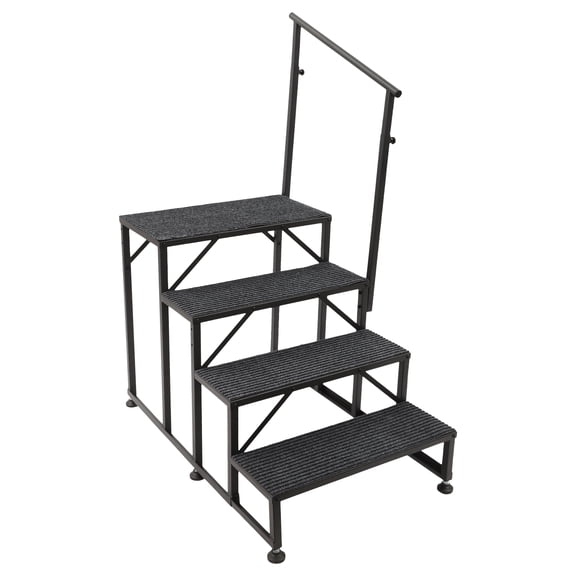 4 Step Steel Step Ladder with Handrail, Electrostatic Spraying Non-Slip Cushioned Stool Max 450lbs, Indoor Outdoor Mobility Step for Elderly Hot Tub RV