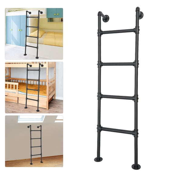 4-Step Straight Ladder, Wall Mounted Step Ladder 146cm, Black Carbon Steel Bunk Bed Ladder, Loft Bed Attic Access and Home Climbing Helper
