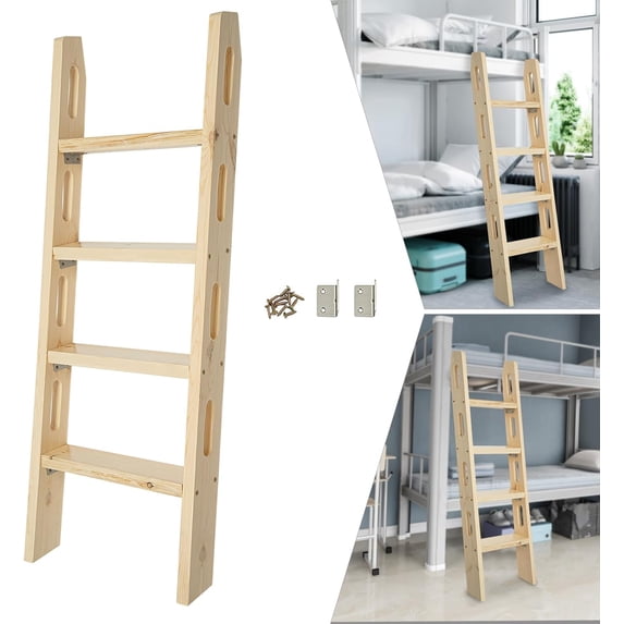4-Step Wooden Bunk Bed Ladder – 1.1" Thick Replacement Ladder for RV, Cabin Loft, Bedroom, Dorm & Hotel