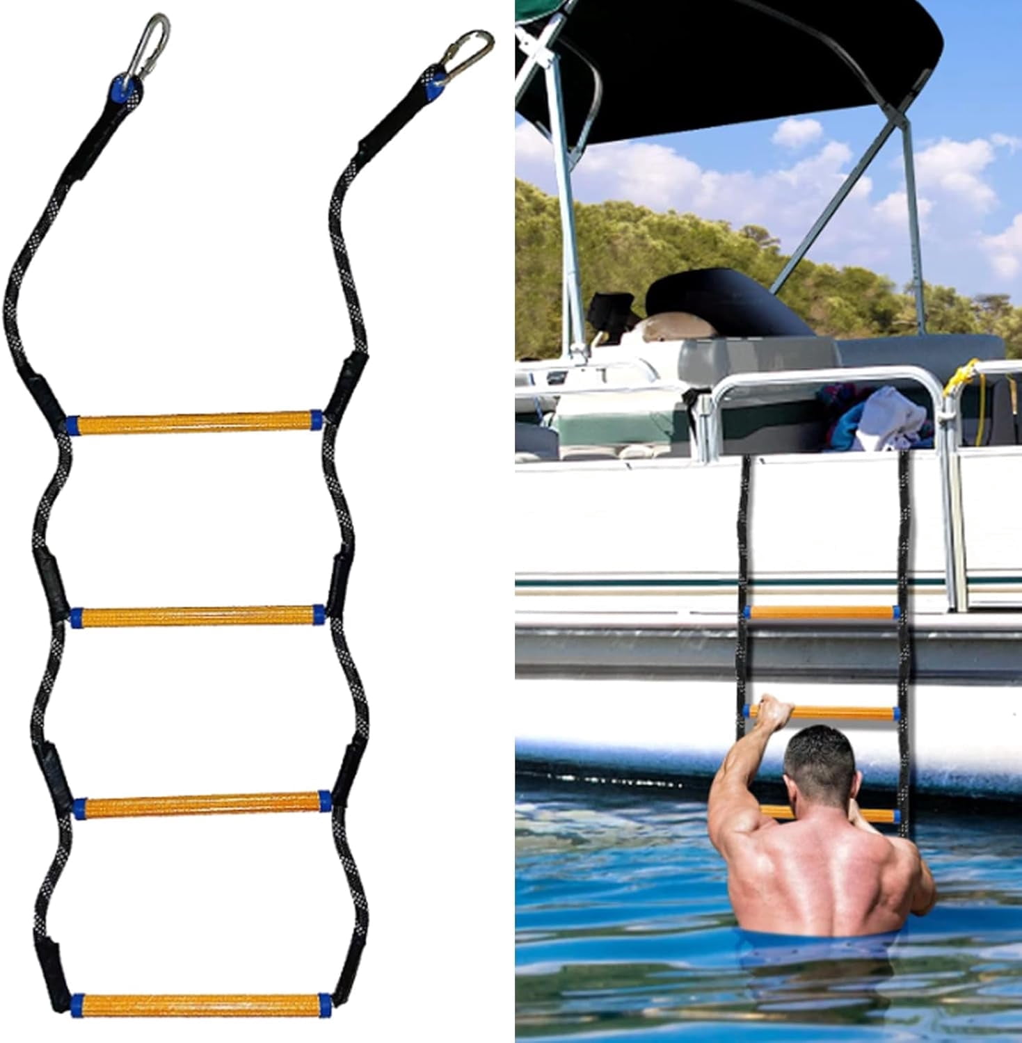 4 Steps Boat Ladder, Marine Rope Ladder, Fire Ladder, Climbing Aid for Hunting, Boat Rope Ladder, Folding Boat Rope Ladder for Boat, Removable Boat Rope Ladder for Dinghy, Kayak