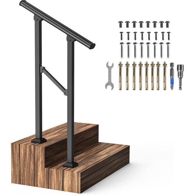 4 Steps Handrails for Outdoor Steps,Heavy Duty Metal Handrail,White