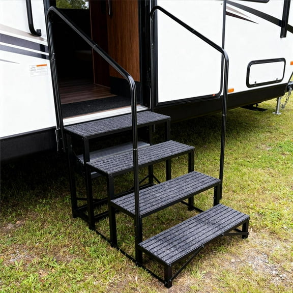 4 Steps RV Ladder, 440lbs Load Capacity Hot tub Steps with Anti-Slip Pedals, Mobile Home Stairs for Travel Trailers