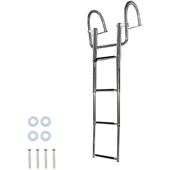 4 Steps Stainless Steel Telescoping Boat Ladder with Pedal Hand Railing Replacement for Swimming Pool Pontoon Dock Marine Boat Kayat$$Watercraft