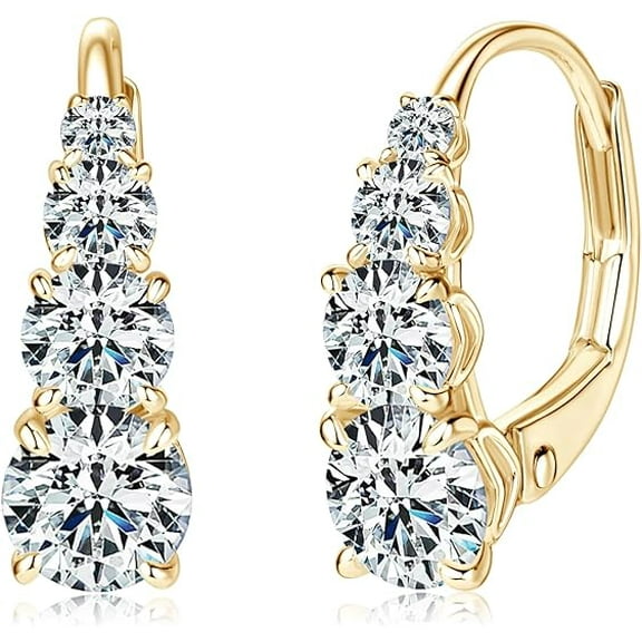 4 Stone Moissanite Hoop Earrings, 925 Sterling Silver Hypoallergenic Lever back Drop Earrings for Women,  Lab Created Diamond Valentines Day Jewelry Gift for Wife Fiancee