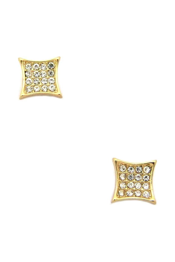 4 Stone Row Kite Shape Magentic Stud Earrings in Gold-Tone