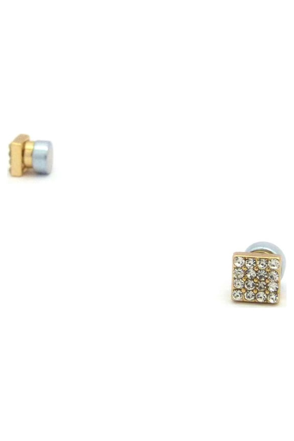 4 Stone Row Pave Square Magnetic Stud Earrings in Gold-Tone