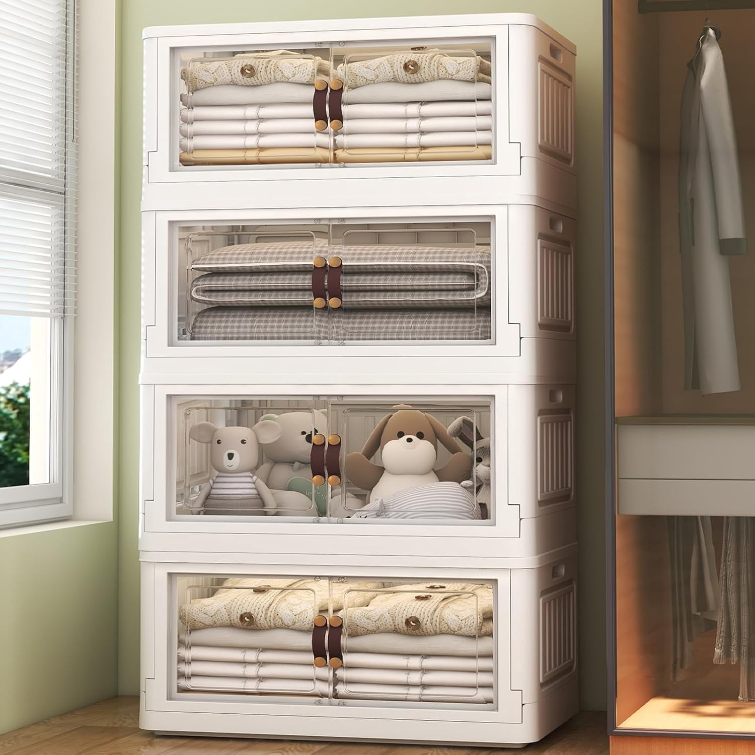 4 Storage Bins with 4 Lids, 78 Qt White Closet Organizers and Storage,4 ...