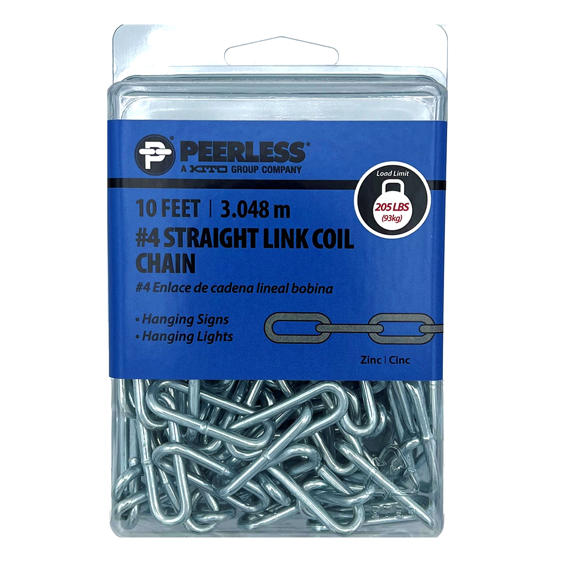 2 Straight Coil Chain, 10', Peerless Chain Company, #4740435