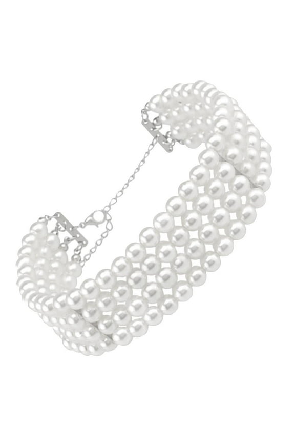 4 Strand Multi Layer White Pearl Choker Bib Statement Wedding Lady Collar Necklace