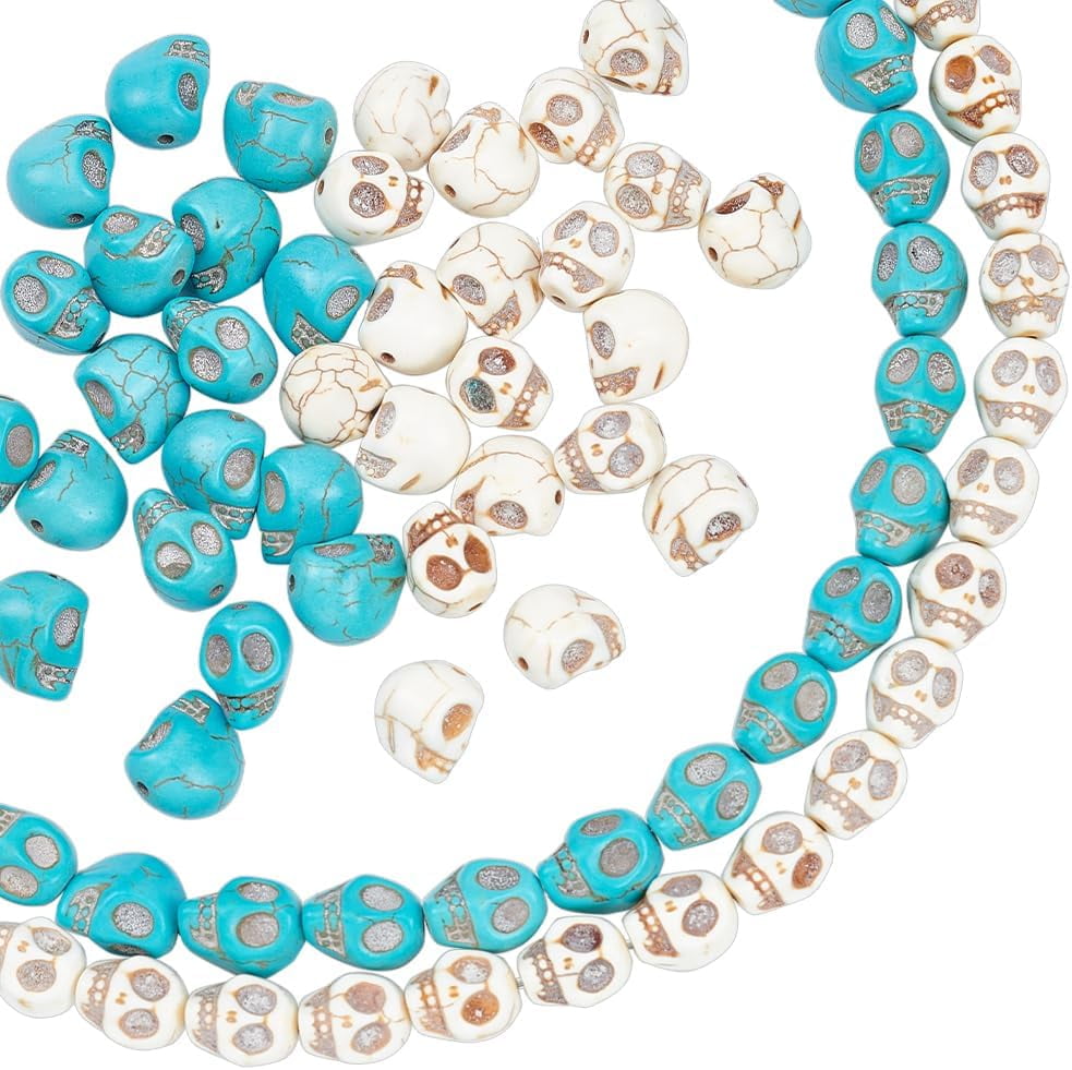 4 Strands 104 Pcs Turquoise Skull Beads Synthetic Turquoise Beads