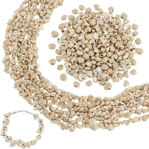 4 Strands Sea Shells 13feet/3.96m Natural Shell Beads Strands Button Sea Shells String Beads Beach Seashells Chain for Home Decor Beach Party Wreath Bracelet Necklace