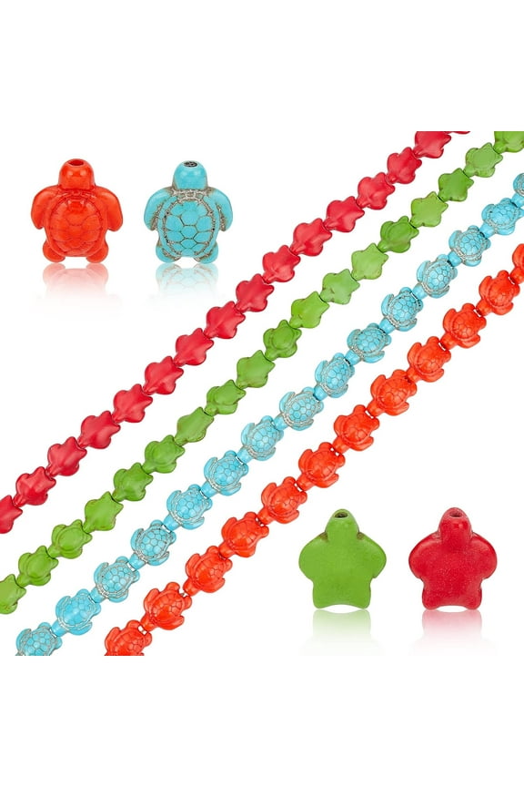 4 Strands Turtle Bead Stone Charm Handmade Turquoise Tortoise Shape Bead Pendants Turquoises Beads Chain for DIY Craft Jewelry Making 1box