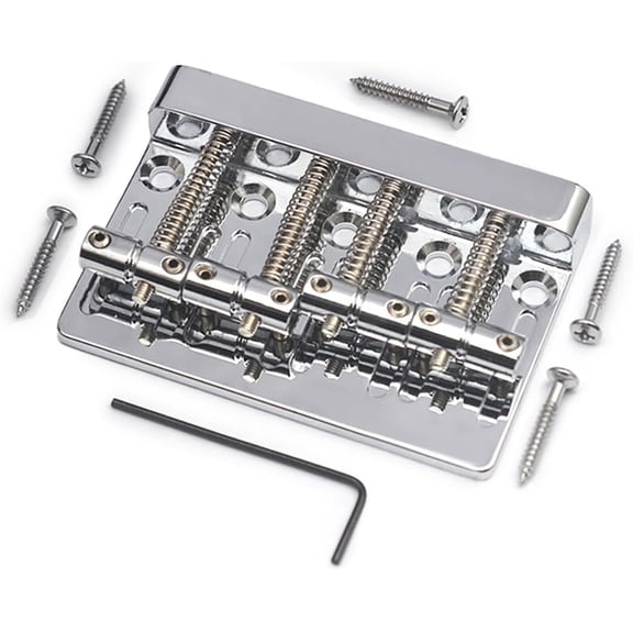 4-String Electric Bass Bridge, Electric Bass Bridge, 4-String P and J Bass Bridge, Fixed Saddle with Thickened Plate, Hex Key, Adjustable for P and J Basses (Silver)