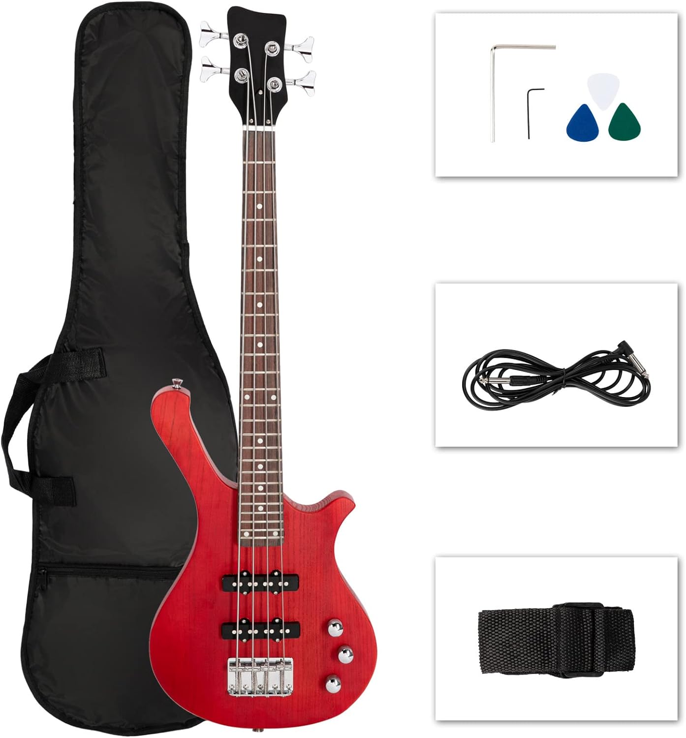 4 String Electric Bass Guitar, 36inch Bass Guitar Kit with Split