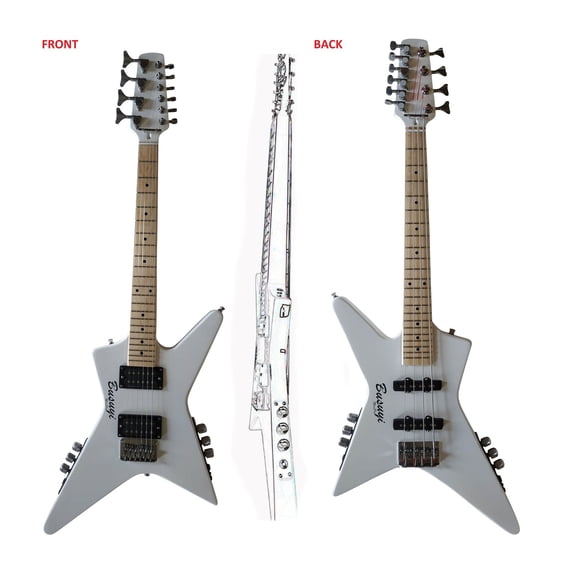 4 String short scale bass/ 6 string Travel guitar Mini (Left Bass/Left Guitar) All levels (white)