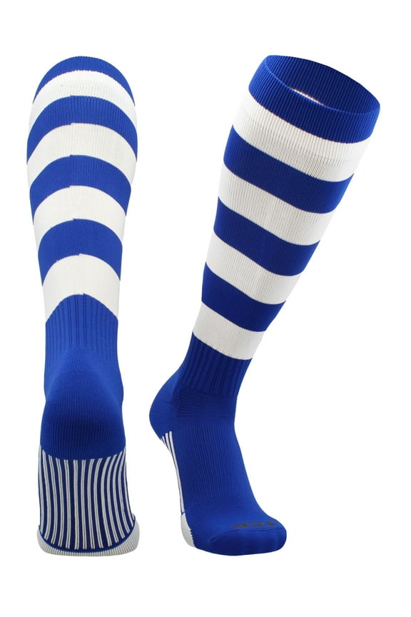 4 Stripe Hoop Soccer Rugby Socks (Royal/White, Medium)
