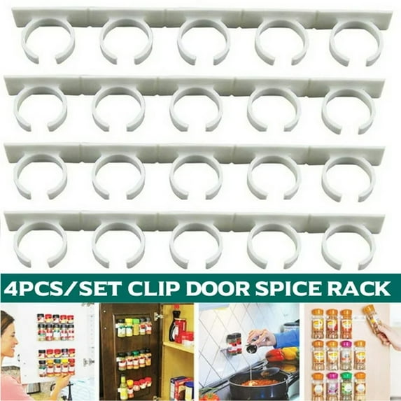 4 Strips Spice Racks, Adhesive Spice clip gripper clips, Holds 20 Spice Jars, Extra Strength Adhesive Spice Racks Gripper Organizer Rack,Spice Organizer for Pantry