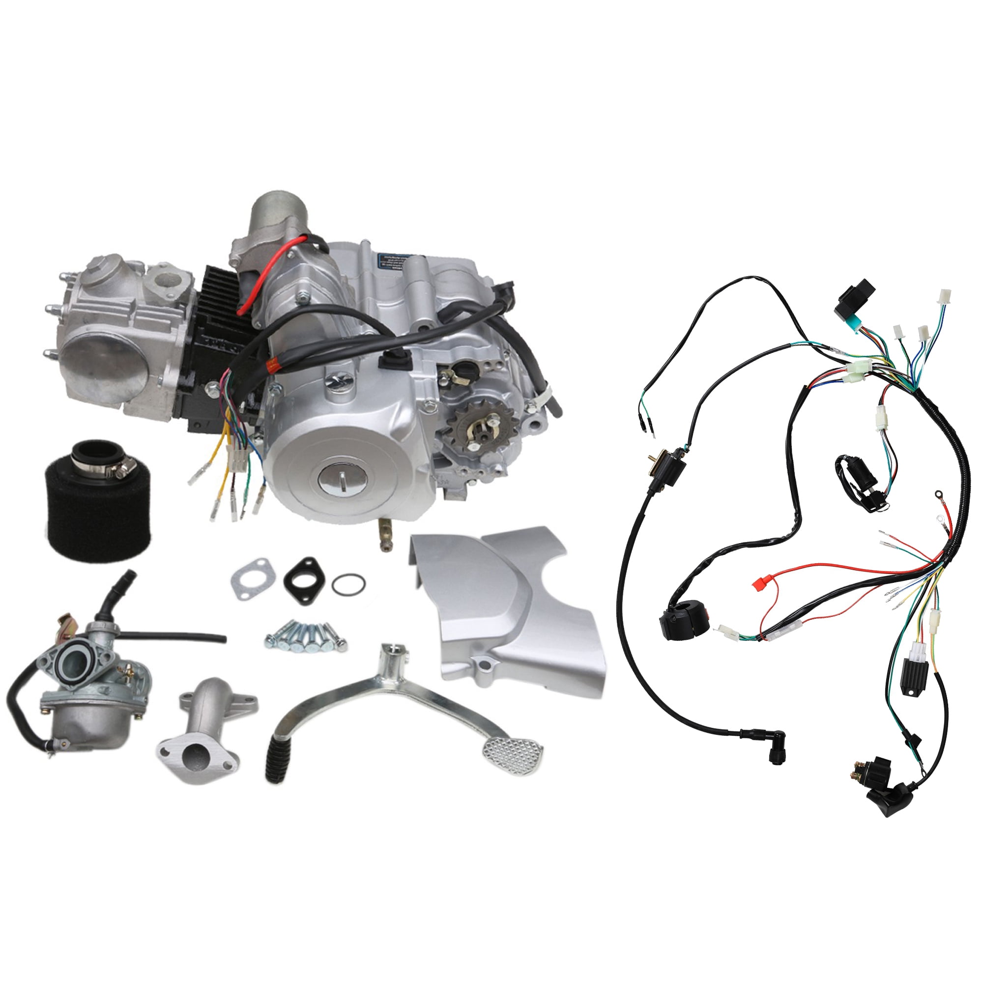 4 Stroke 125cc Semi Auto Engine Motor 3 Speed + Reverse Electric Start w/Wiring Harness for ATV Quad Buggy Go Kart Four Wheelers Taotao Coolster Kazuma 50cc 70cc 90cc 110cc ATC70 TRX90