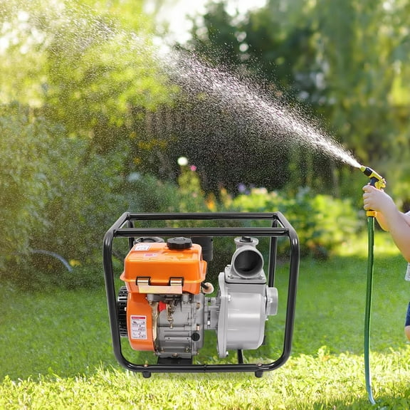 4-Stroke 196CC Diesel-powered Water Pump, 3 inch Trash Water Transfer Pump, Portable High Pressure with 24.61ft Hose, Diesel Water Pump for Irrigation Pool