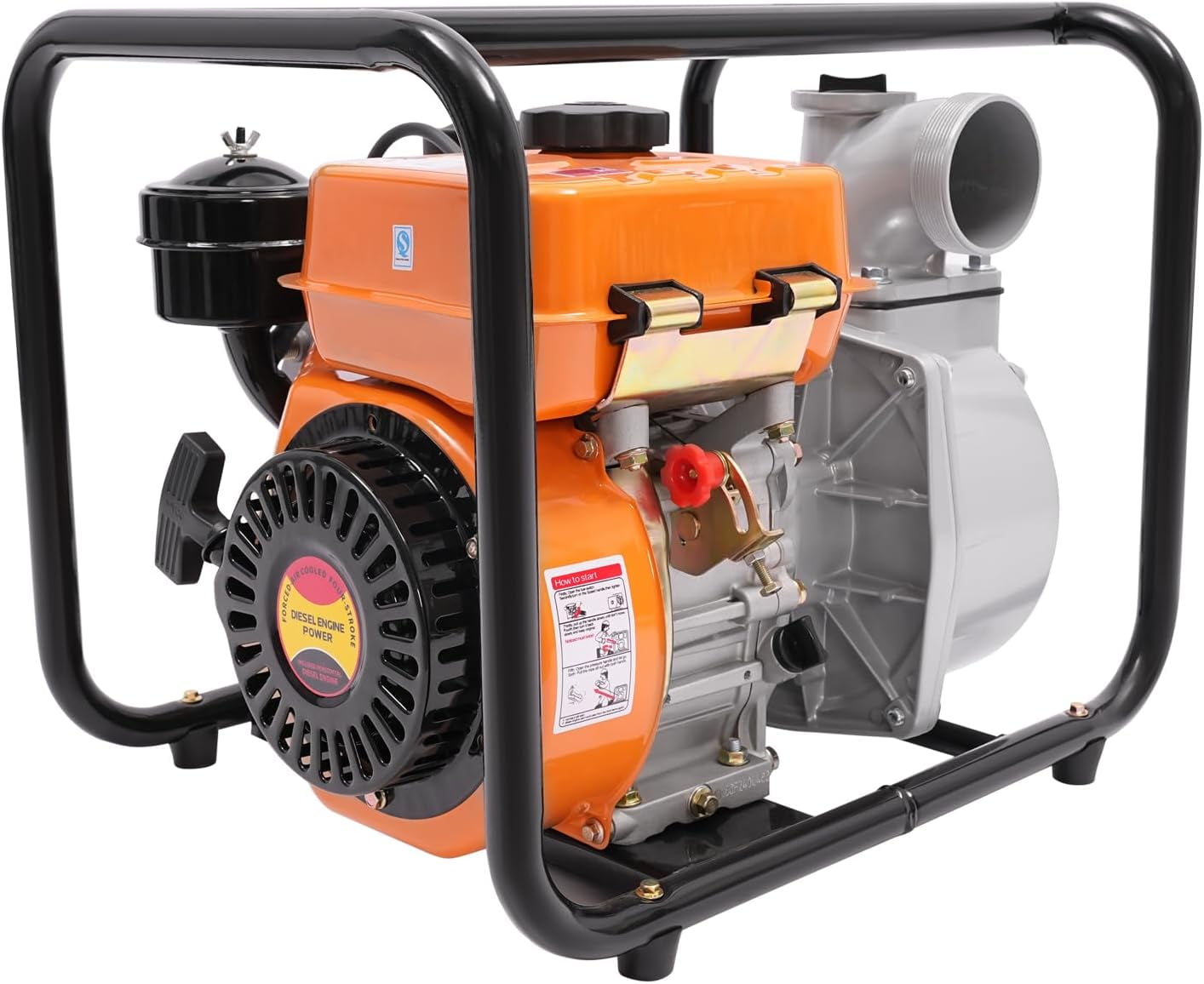 4-Stroke 196CC Diesel-powered Water Pump, 3 inch Trash Water Transfer Pump, Portable High Pressure with 24.61ft Hose, Diesel Water Pump for Irrigation Pool