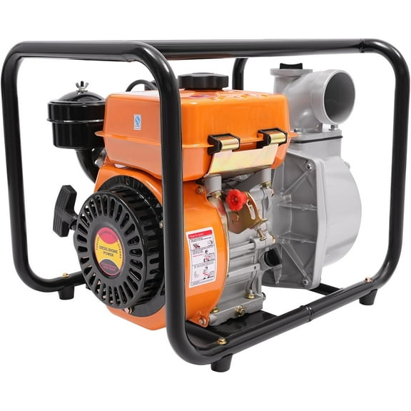 4-Stroke 196CC Diesel-powered Water Pump, 3 inch Trash Water Transfer Pump, Portable High Pressure with 24.61ft Hose, Diesel Water Pump for Irrigation Pool