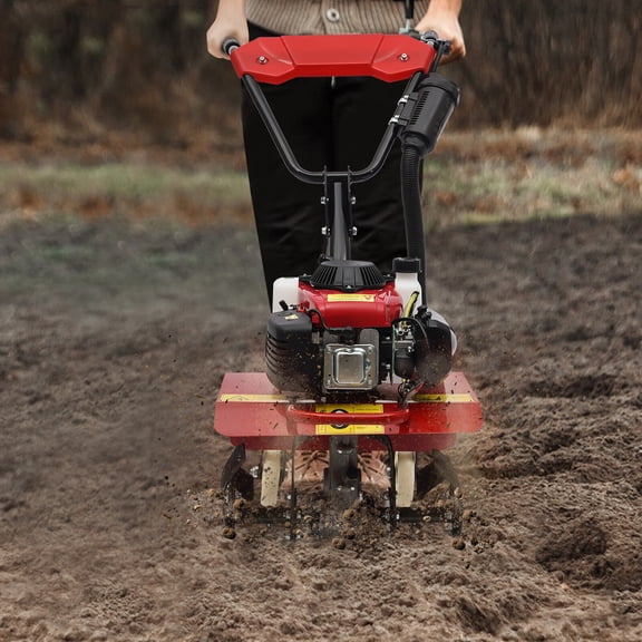 4-Stroke Front Tine Tiller 63cc Gasoline Cultivator 13.8" Tilling Width - Red