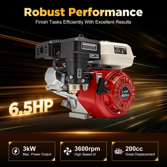 4 Stroke for Honda GX160 Gas Engine 200CC Motor, 6.5HP Gas Engine Single Cylinder OHV Cooling Horizontal Shaft, 5mm Shaft Keyway, Pull Start Gas Engine, for Pumping Cleaning Spraying Machines