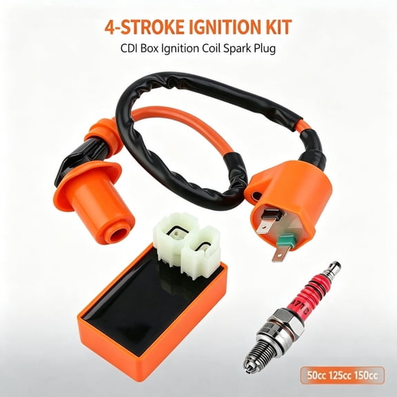 4-Stroke Ignition Replacement Kit with CDI Box, Ignition Coil & Spark Plug, Universal Fit 50cc 125cc 150cc Scooter Moped ATV
