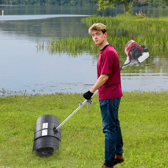 4-Stroke Lawn Yard Sweeper, Outdoor Lawn Sweeper with Front Handle & Shoulder Strap, Lawn Sweeper For Artificial Lawns, Pathways, Driveways
