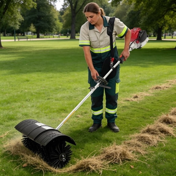 4 Stroke Side Hanging Gas Sweeping Machine, Handheld Throttle Control Long Straight Shaft Brush Head and Shoulder Strap Structure, for Outdoor Ground Cleaning