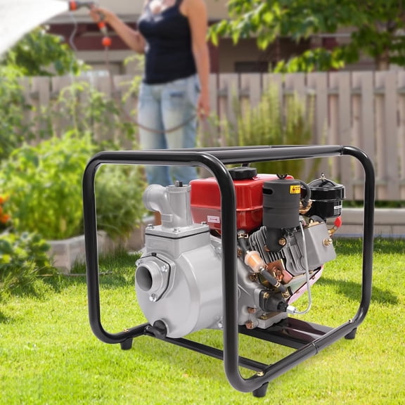 4-Stroke Water Pump,2inch 196CC Diesel-powered Trash Water Transfer Pump,Portable High Pressure with 24.61ft Hose,Diesel Water Pump for Irrigation Pool (2 inch)